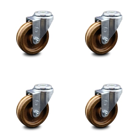 Service Caster 4 Inch High Temp Phenolic Wheel Swivel Bolt Hole Caster Set SCC-BH20S414-PHSHT-4